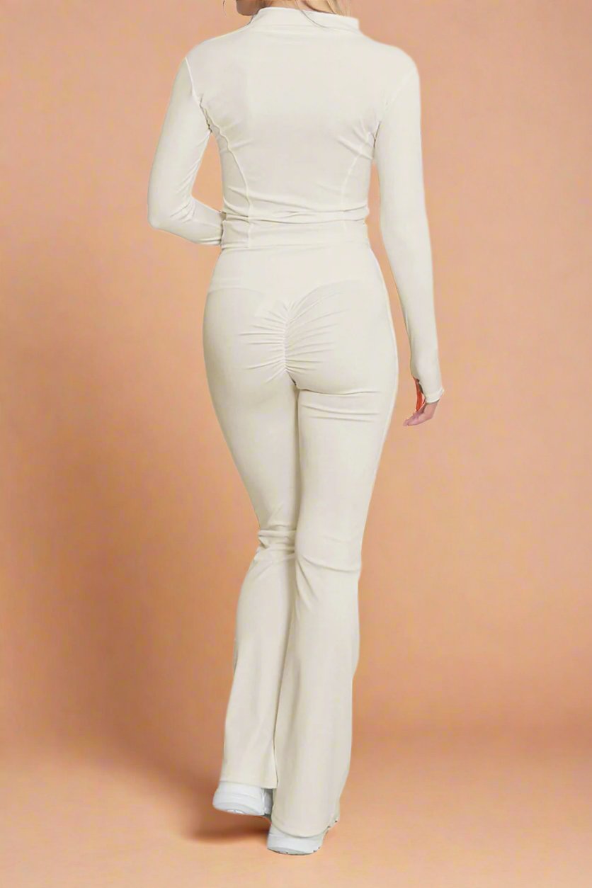 Super Active Zip Top and Push Up Flared Trousers Ruched Bum Gym Set - MultiTrends Limited