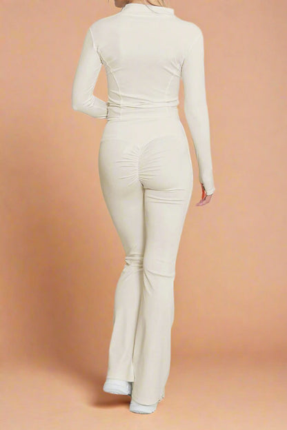 Super Active Zip Top and Push Up Flared Trousers Ruched Bum Gym Set - MultiTrends Limited