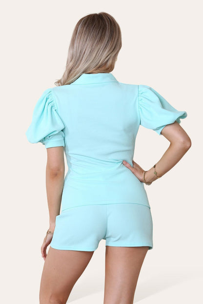 Tie Belt Button Shorts Set - MultiTrends Limited