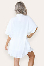 Women’s Casual Oversized Gold Button Pleated Frilled Ruffle Short Sleeves Shirt Top and Short Co-Ord Set - Multi Trends