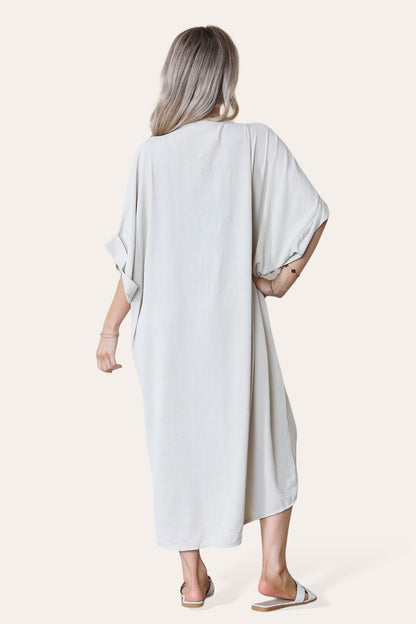 Womens V-Neck Tie Knotted Twisted Front Oversized Longline Midi Dress - MultiTrends Limited