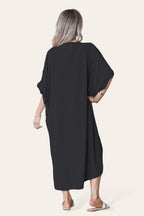 Womens V-Neck Tie Knotted Twisted Front Oversized Longline Midi Dress - MultiTrends Limited