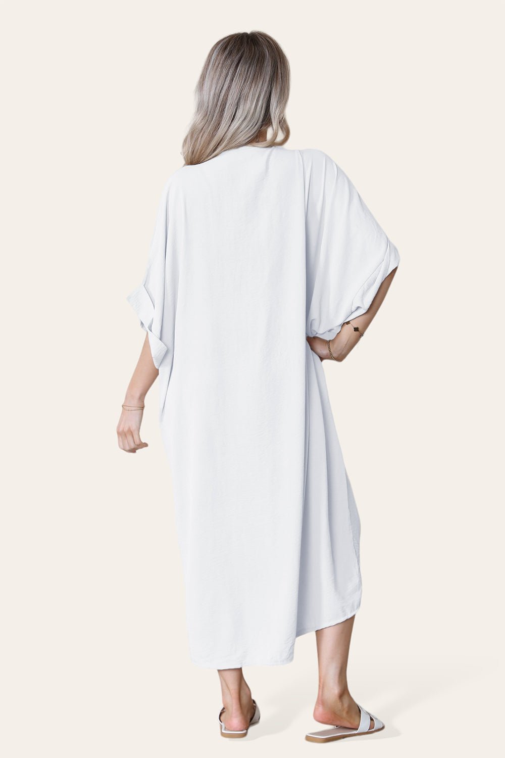 Womens V-Neck Tie Knotted Twisted Front Oversized Longline Midi Dress - MultiTrends Limited