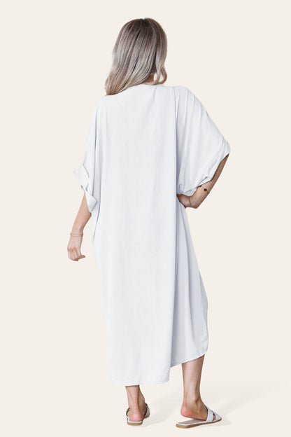 Womens V-Neck Tie Knotted Twisted Front Oversized Longline Midi Dress - MultiTrends Limited