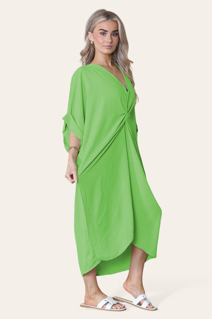 Womens V-Neck Tie Knotted Twisted Front Oversized Longline Midi Dress - MultiTrends Limited
