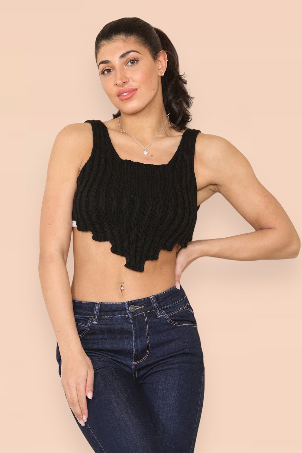 Asymmetric Imogen Hem Knitted Vest Crop Top - Multi Trends