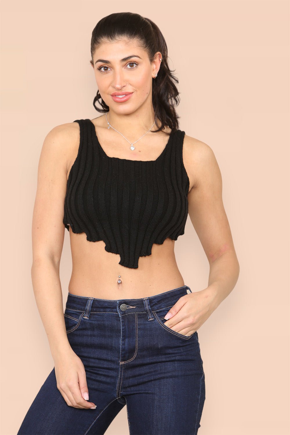 Asymmetric Imogen Hem Knitted Vest Crop Top - Multi Trends