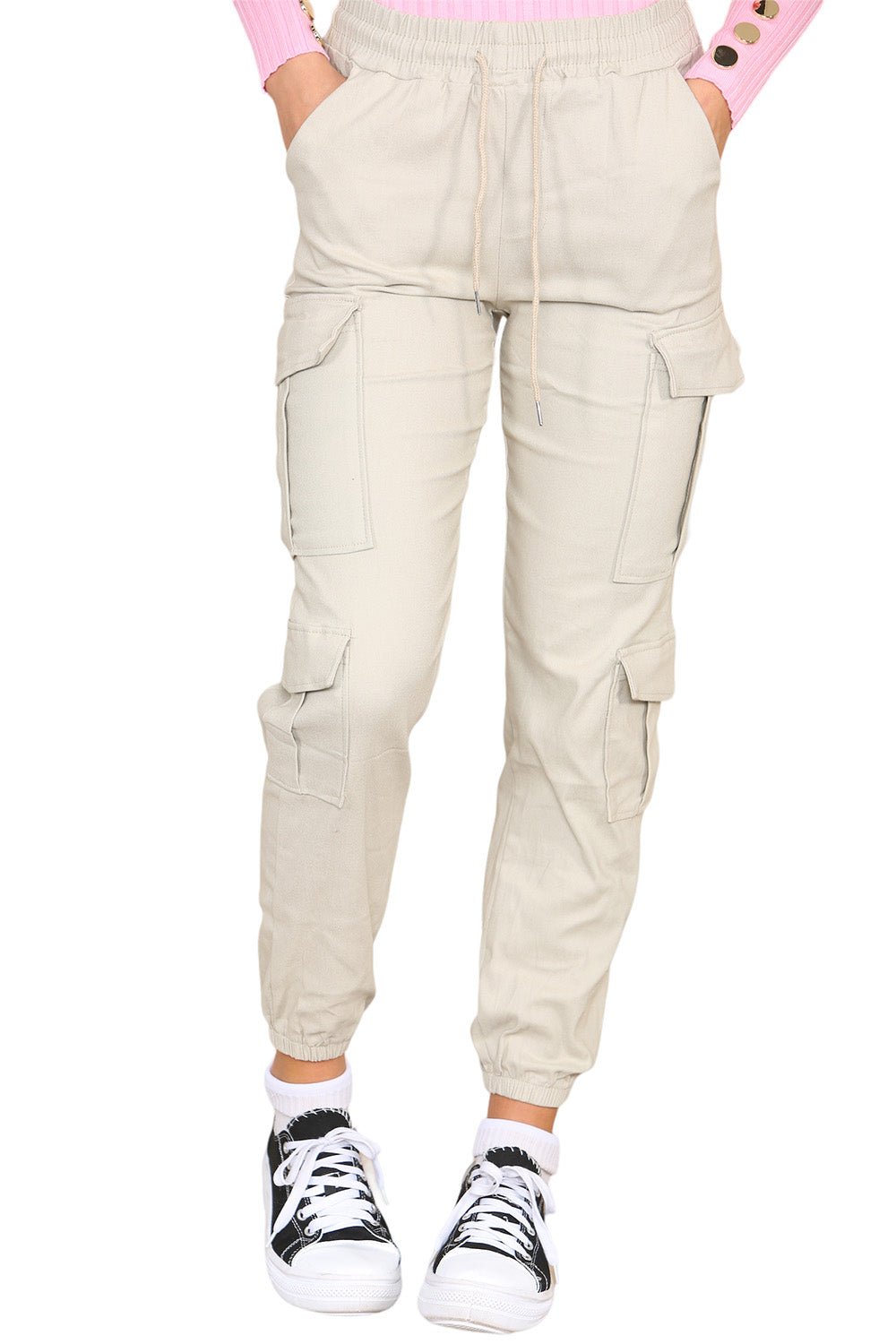 Cargo Pockets Pants Women High Waist Cropped Slim Fit Trouser - Multi Trends