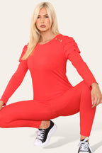 Frilled Sleeves Set Shoulder Golden Button Lounge Wear Suit