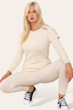 Frilled Sleeves Set Shoulder Golden Button Lounge Wear Suit