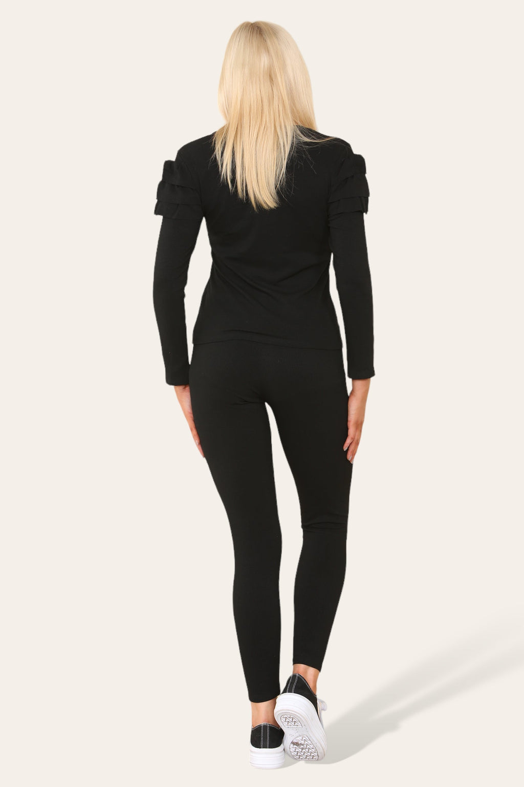 Frilled Sleeves Set Shoulder Golden Button Lounge Wear Suit