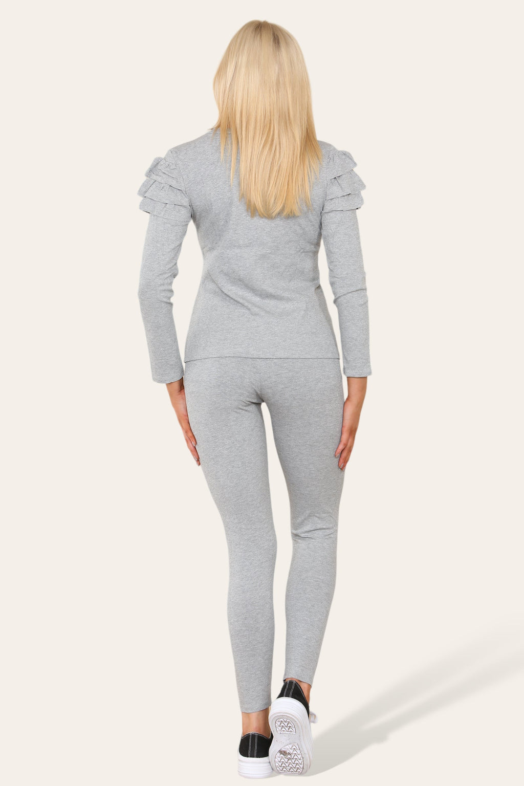 Frilled Sleeves Set Shoulder Golden Button Lounge Wear Suit