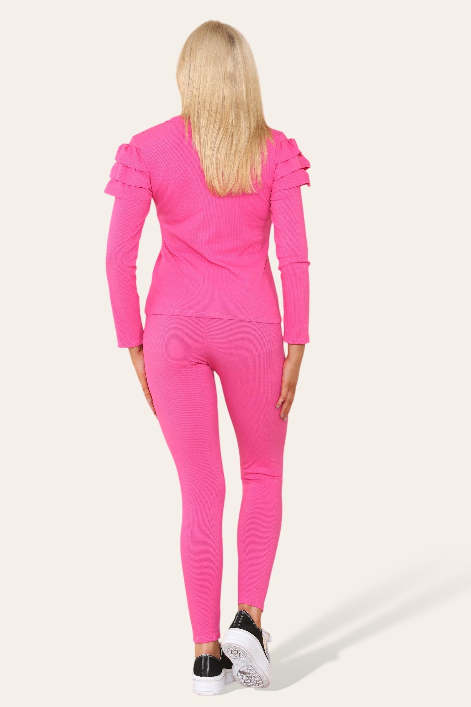 Frilled Sleeves Set Shoulder Golden Button Lounge Wear Suit