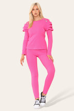 Frilled Sleeves Set Shoulder Golden Button Lounge Wear Suit