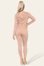 Front Pocket Zip Suit Ribbed Hooded Lounge Wear Set - Multi Trends