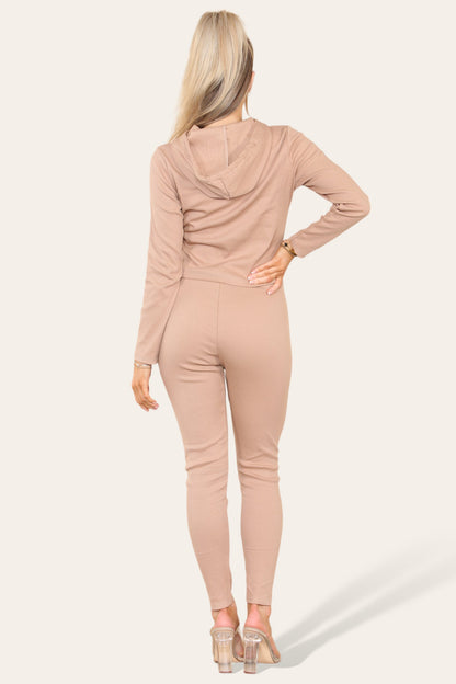 Front Pocket Zip Suit Ribbed Hooded Lounge Wear Set - Multi Trends