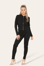 Front Pocket Zip Suit Ribbed Hooded Lounge Wear Set - Multi Trends