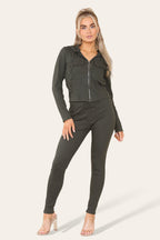 Front Pocket Zip Suit Ribbed Hooded Lounge Wear Set - Multi Trends