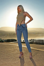 High Neck Roll Knitted Backless Front Cropped Top - Multi Trends