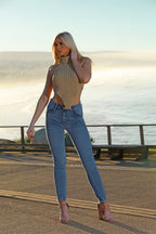High Neck Roll Knitted Backless Front Cropped Top - Multi Trends