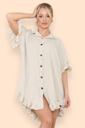Over Sized Italian Gold Button Pleated Frill Ruffle TikTok Dress Top