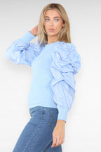 Oversized Puff Sleeves Ribbed Top