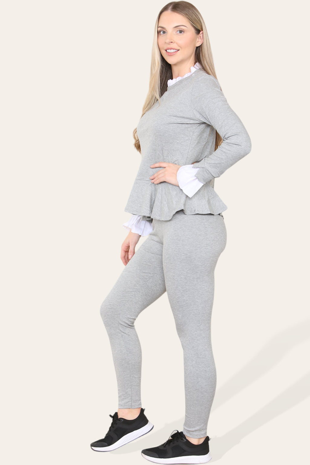 Peplum Frill Neck Suit Pleated Lounge Wear Set - Multi Trends