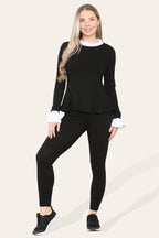 Peplum Frill Neck Suit Pleated Lounge Wear Set - Multi Trends
