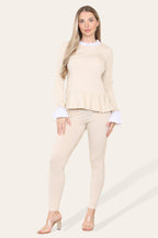 Peplum Frill Neck Suit Pleated Lounge Wear Set - Multi Trends