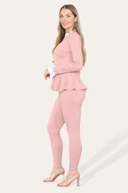 Peplum Frill Neck Suit Pleated Lounge Wear Set - Multi Trends