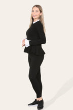 Peplum Frill Neck Suit Pleated Lounge Wear Set - Multi Trends