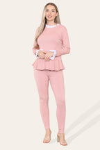 Peplum Frill Neck Suit Pleated Lounge Wear Set - Multi Trends