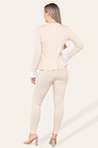 Peplum Frill Neck Suit Pleated Lounge Wear Set - Multi Trends