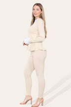 Peplum Frill Neck Suit Pleated Lounge Wear Set - Multi Trends