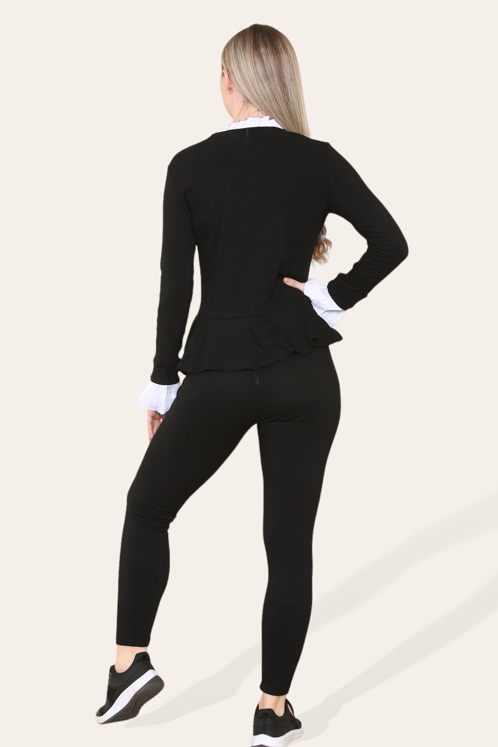 Peplum Frill Neck Suit Pleated Lounge Wear Set - Multi Trends