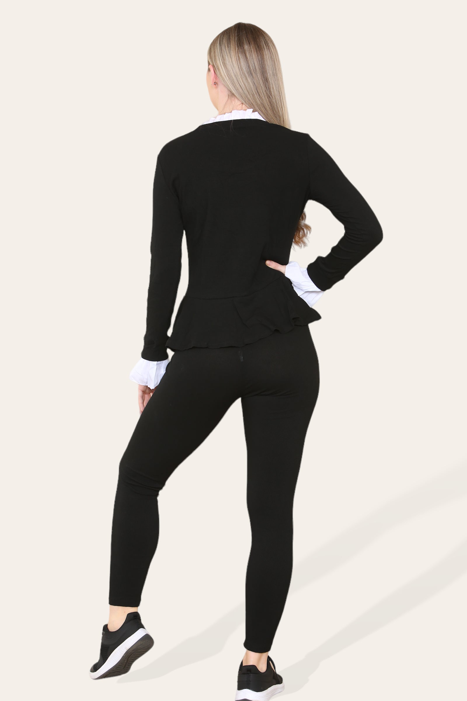 Peplum Frill Neck Suit Pleated Lounge Wear Set - Multi Trends