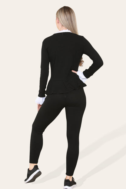 Peplum Frill Neck Suit Pleated Lounge Wear Set - Multi Trends