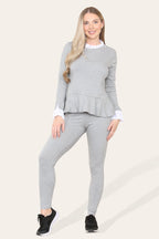 Peplum Frill Neck Suit Pleated Lounge Wear Set - Multi Trends