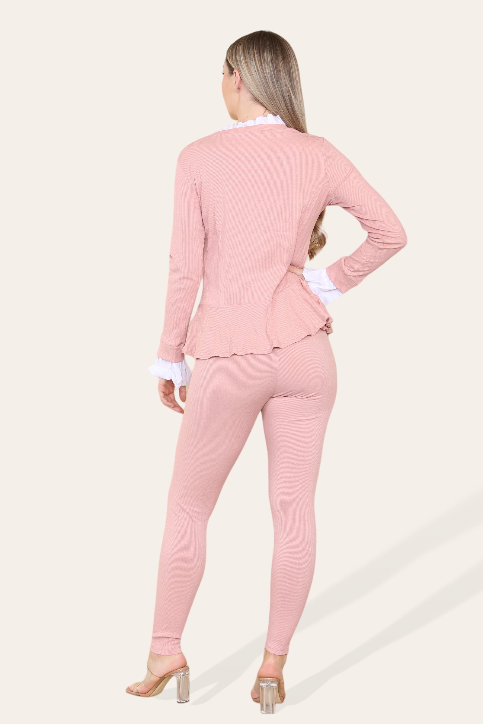 Peplum Frill Neck Suit Pleated Lounge Wear Set - Multi Trends