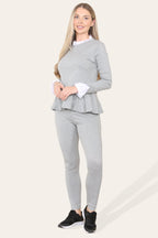 Peplum Frill Neck Suit Pleated Lounge Wear Set - Multi Trends