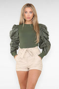 PU Faux Leather Belted Wet Look Shorts With Strap - Multi Trends