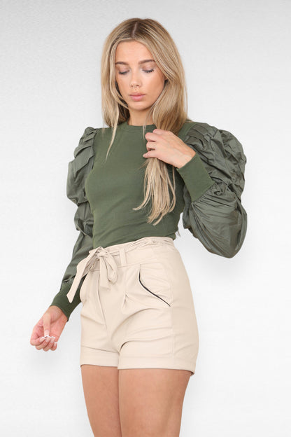 PU Faux Leather Belted Wet Look Shorts With Strap - Multi Trends