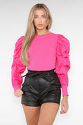 PU Faux Leather Belted Wet Look Shorts With Strap - Multi Trends