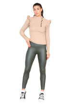 PU Fleece Line High Waisted Wet Look Faux Leather Legging - Multi Trends
