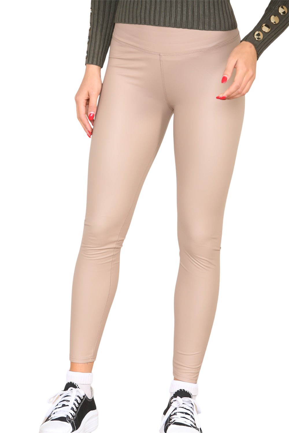 PU Fleece Line High Waisted Wet Look Faux Leather Legging - Multi Trends
