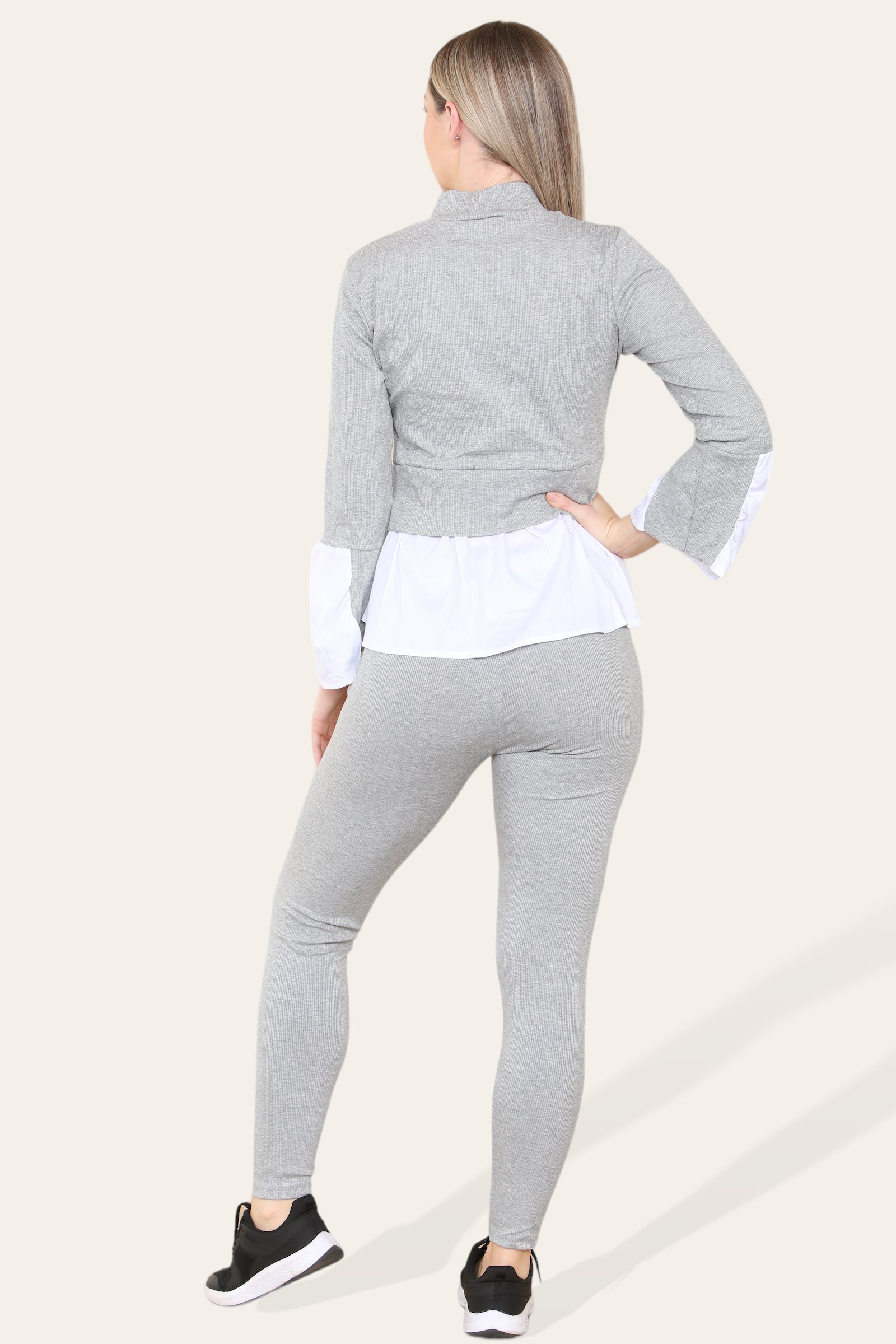 Ribbed Lounge Wear Flared Shirt and Leggings Co-Ord Set - Multi Trends