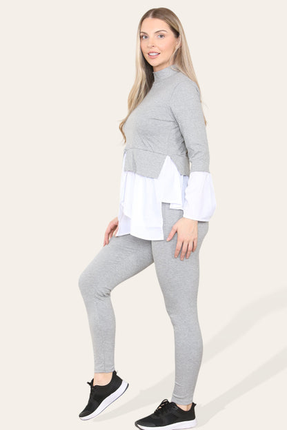 Ribbed Lounge Wear Flared Shirt and Leggings Co-Ord Set - Multi Trends