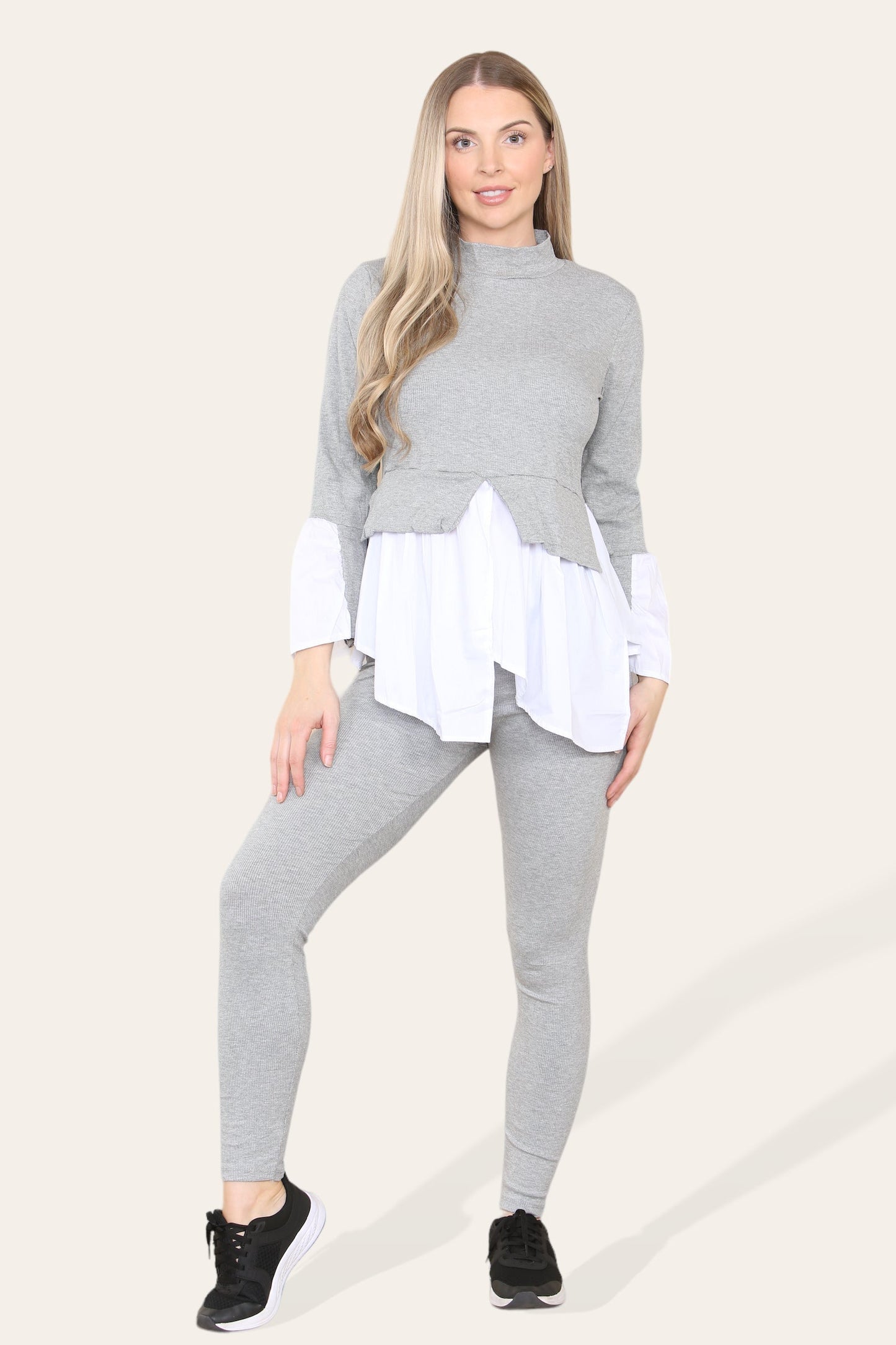 Ribbed Lounge Wear Flared Shirt and Leggings Co-Ord Set - Multi Trends