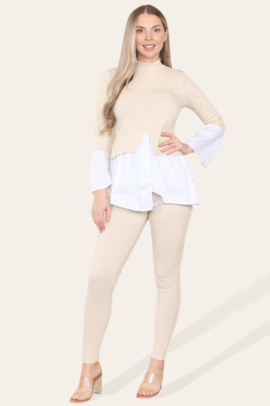 Ribbed Lounge Wear Flared Shirt and Leggings Co-Ord Set - Multi Trends ...