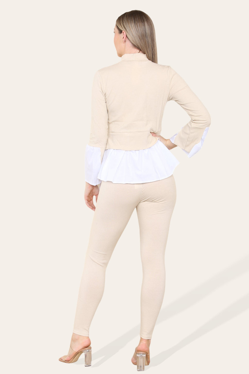 Ribbed Lounge Wear Flared Shirt and Leggings Co-Ord Set - Multi Trends